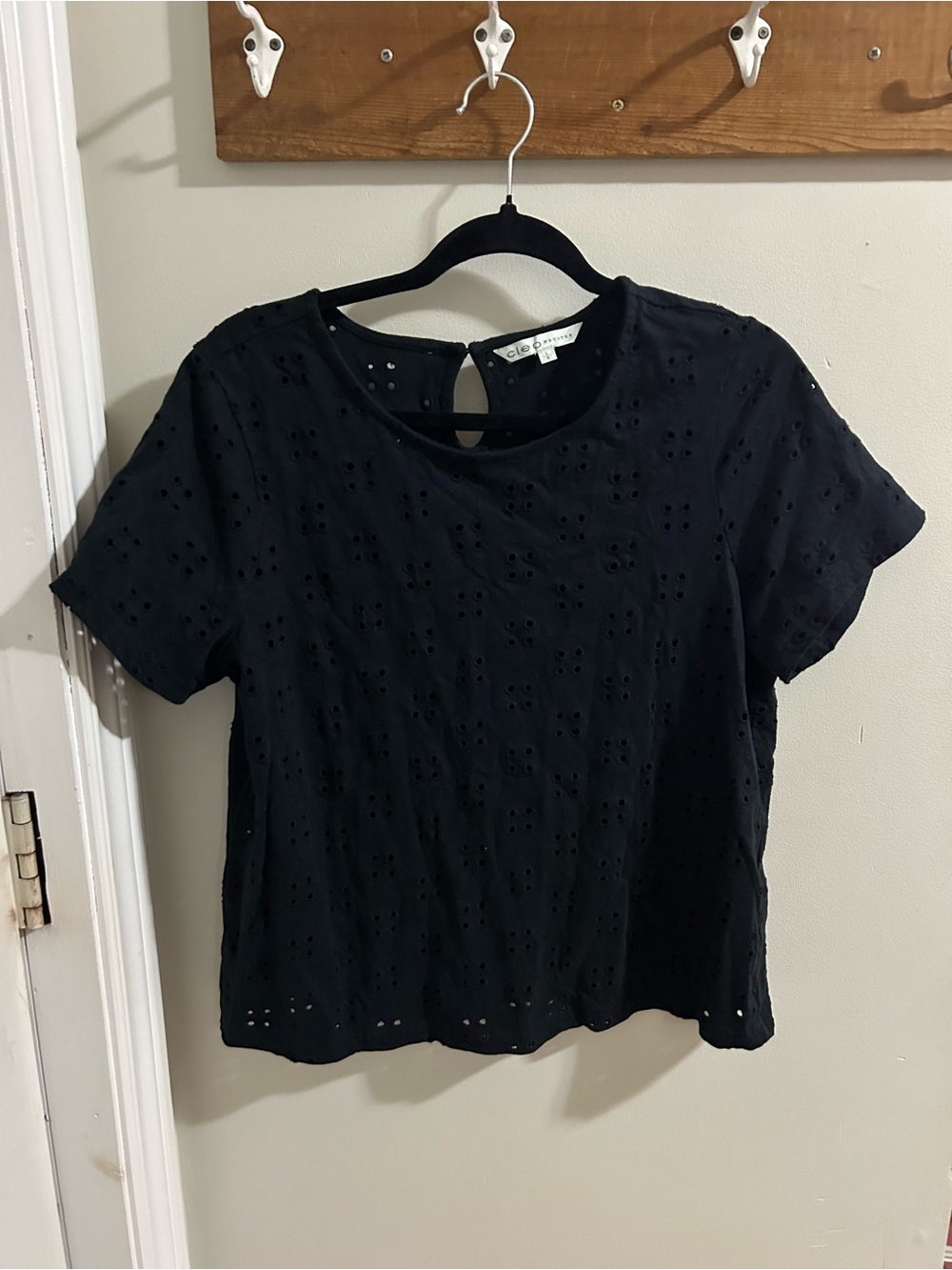 cleo Black Eyelet Short Sleeve Blouse